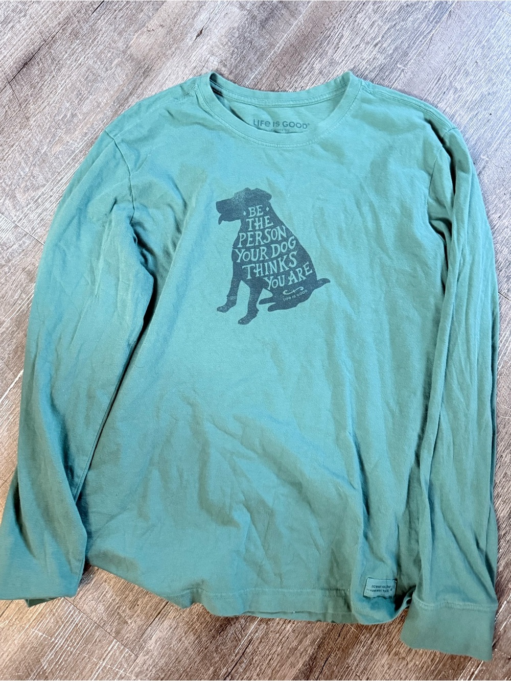 Men’s Life Is Good Teal Long-Sleeve Dog Graphic Tee